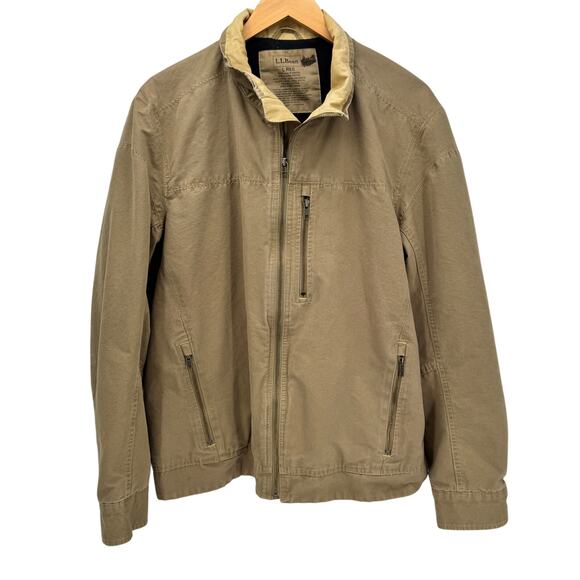LL Bean Chore Coat Mens Large Khaki Tan Pine Ridge Fleece Insulated Full Zip - Picture 1 of 7